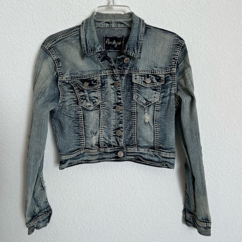 Amethyst Destructed Distressed Denim Jean Jacket Comfort Stretch Girl's Medium